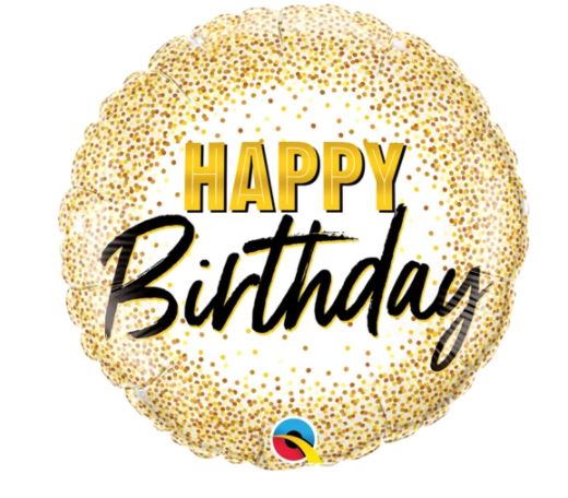 18" ROUND BIRTHDAY GOLD GLITTER DOTS - Click Image to Close