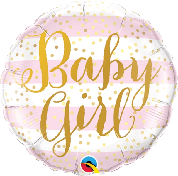 QUALATEX 9" ROUND BABY GIRL PINK STRIPES - Click Image to Close