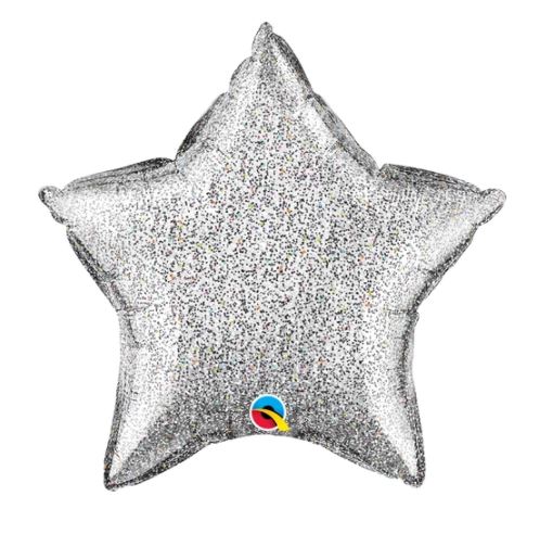 QUALATEX 20" STAR GLITTER GRAPHIC SILVER PLAIN FOIL - Click Image to Close