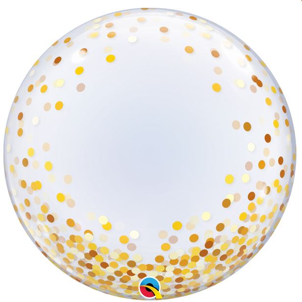 QUALATEX CONFETTI DOTS GOLD 24" DECO BUBBLE - Click Image to Close