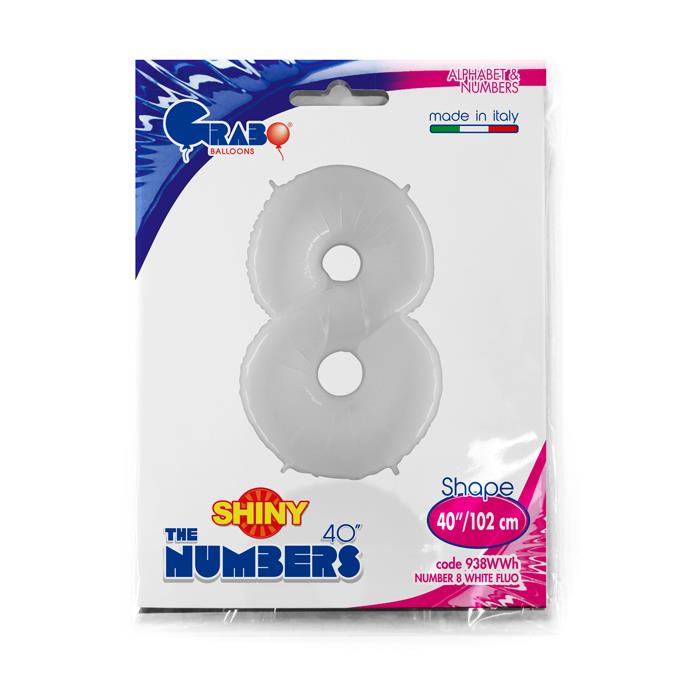 NUMBER 8 SHINY WHITE 40" BALLOON - Click Image to Close