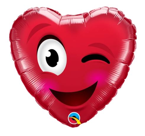 QUALATEX 09" HEART SMILEY WINK HEART! BALLOON - Click Image to Close
