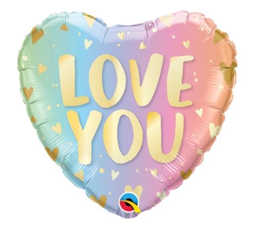 QUALATEX 18" HEART LOVE YOU PASTEL OMBRE & HEARTS BALLOON - Click Image to Close