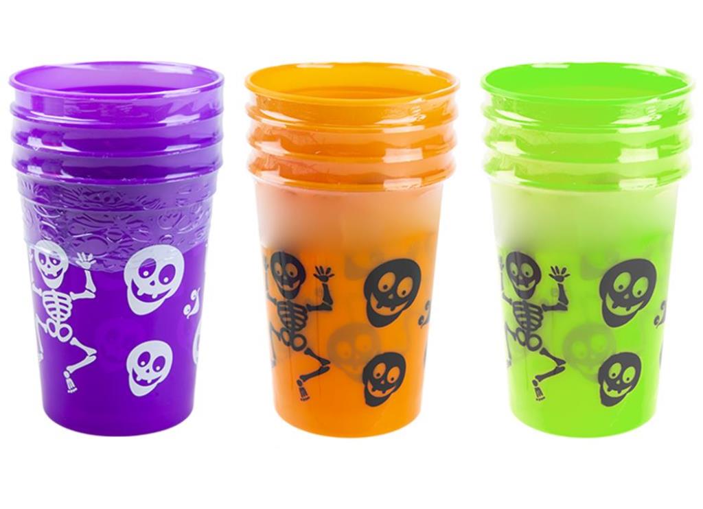 Halloween Plain Col Plastic Printed Cups 8oz Pack Of 4 - Click Image to Close