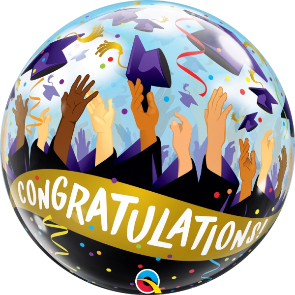 QUALATEX 22" CONGRATULATIONS GRAD CAPS SINGLE BUBBLE - Click Image to Close