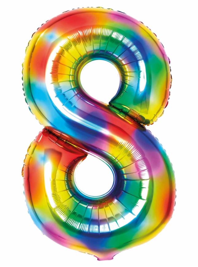 35" Large Number 8 Bright Rainbow Foil Balloon - Click Image to Close