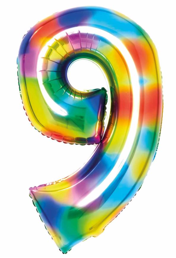 Large Number 9 Bright Rainbow 35" Foil Balloon - Click Image to Close