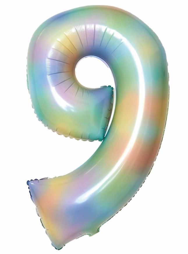 Large Number 9 Pastel Rainbow 35" Foil Balloon - Click Image to Close