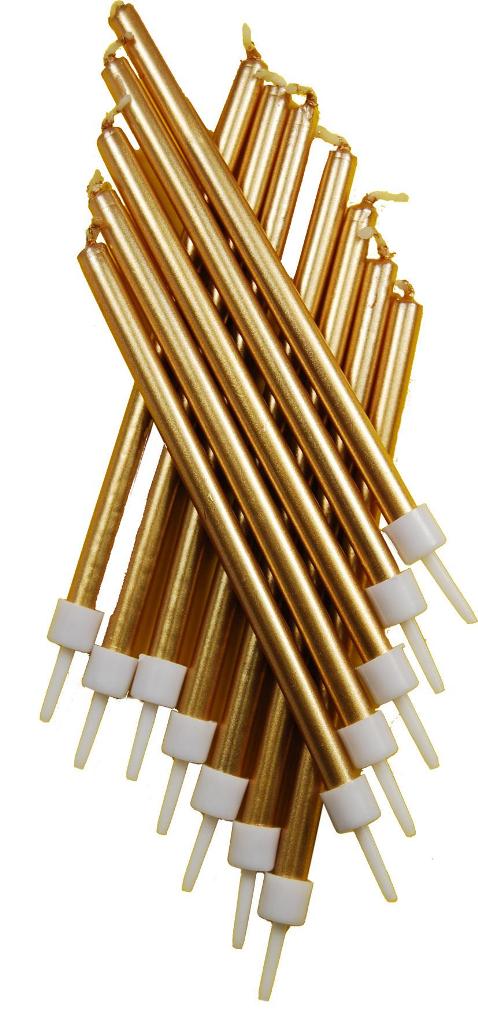 12 PACK Tall Candles Metallic Gold - Click Image to Close