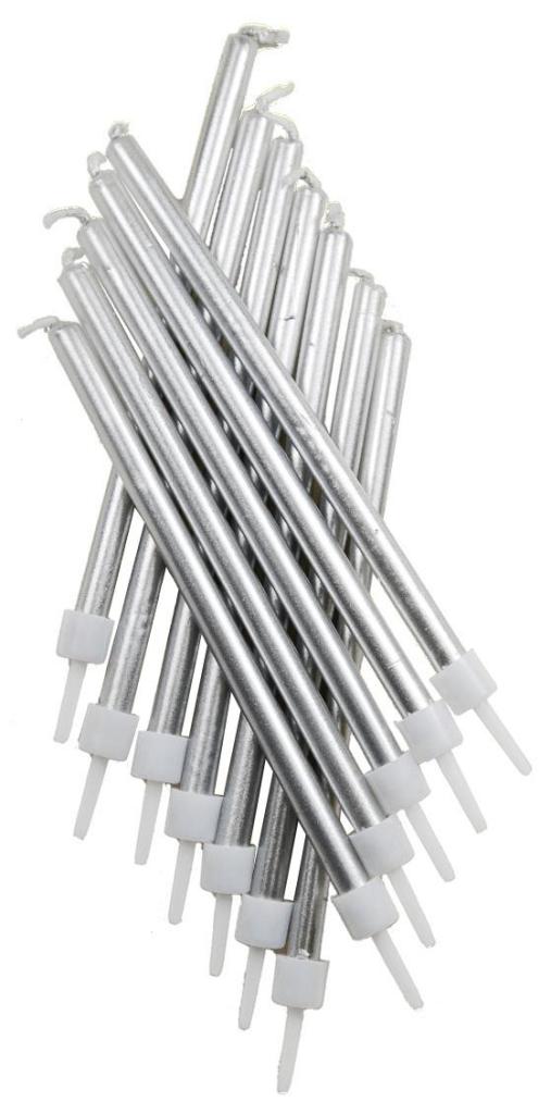 12 PACK Tall Candles Metallic Silver - Click Image to Close