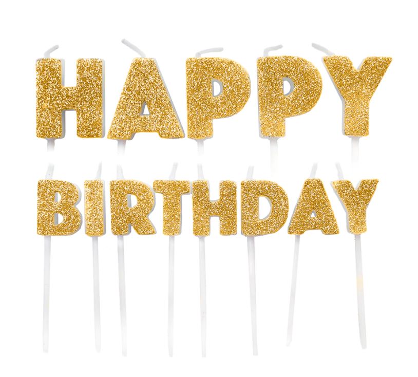 HAPPY BIRTHDAY PICK CANDLES GOLD GLITTER - Click Image to Close