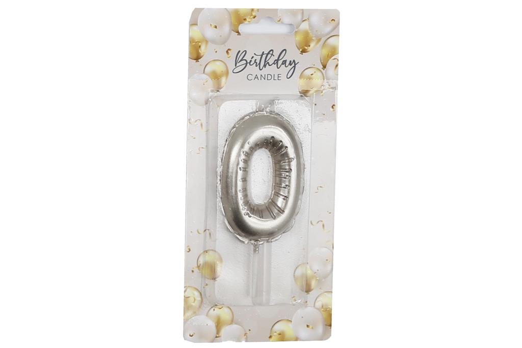 Silver Balloon Candle 6cm Number 0 - Click Image to Close