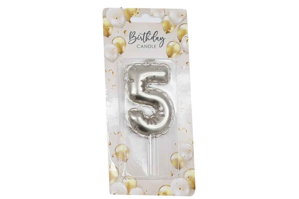 Silver Balloon Candle 6cm Number 5 - Click Image to Close