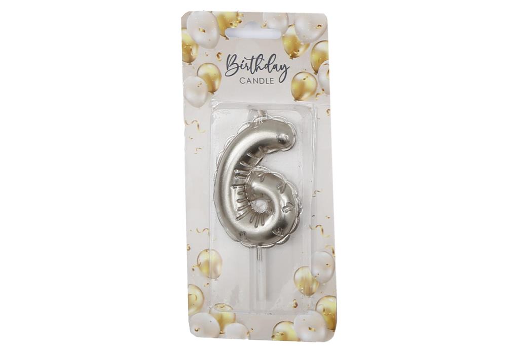 Silver Balloon Candle 6cm Number 6 - Click Image to Close