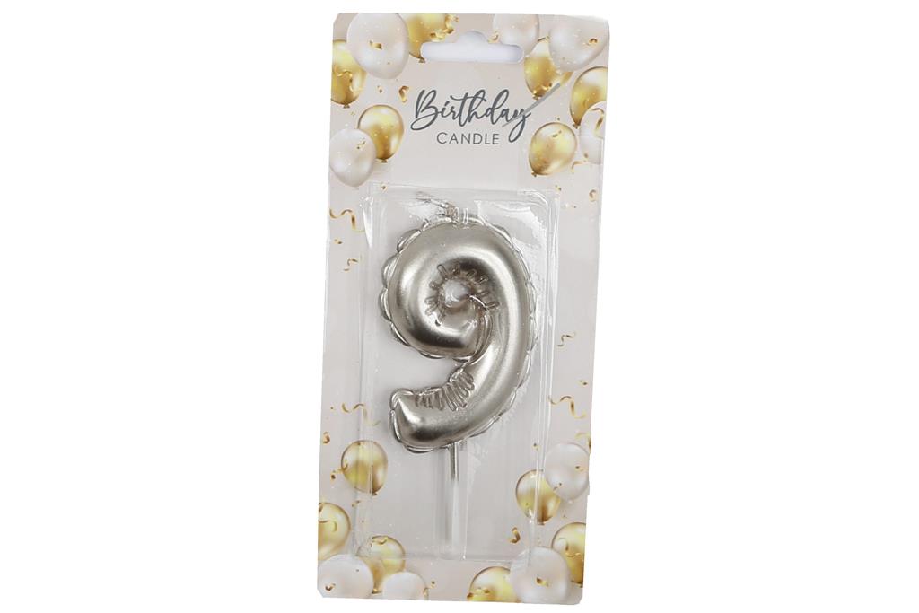 Silver Balloon Candle 6cm Number 9 - Click Image to Close