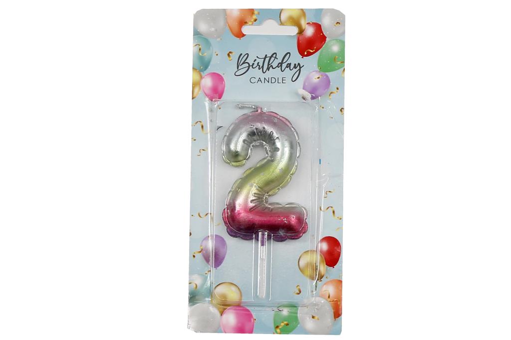 Rainbow Balloon Candle 6cm Number 2 - Click Image to Close