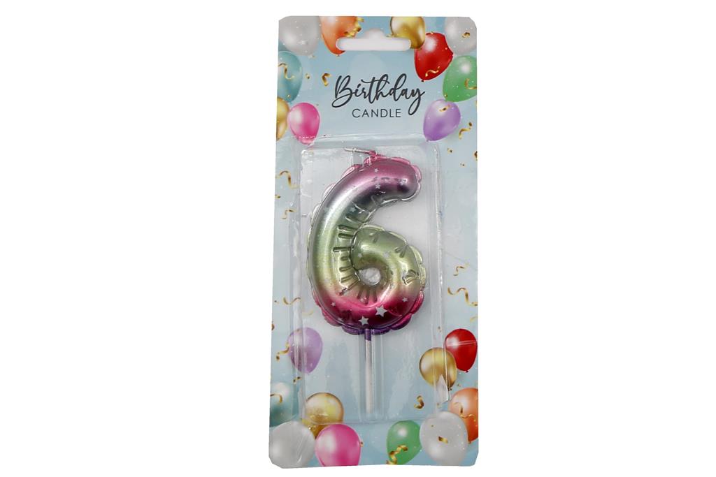 Rainbow Balloon Candle 6cm Number 6 - Click Image to Close