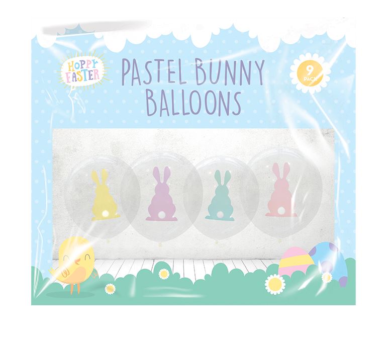 Pastel Bunny Balloons 9pk - Click Image to Close