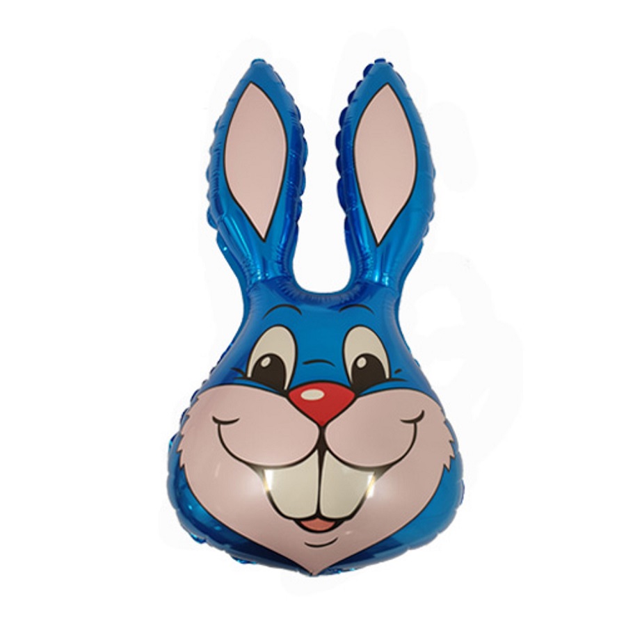 14" Blue Bunny Rabbit Head Foil Balloon - Click Image to Close