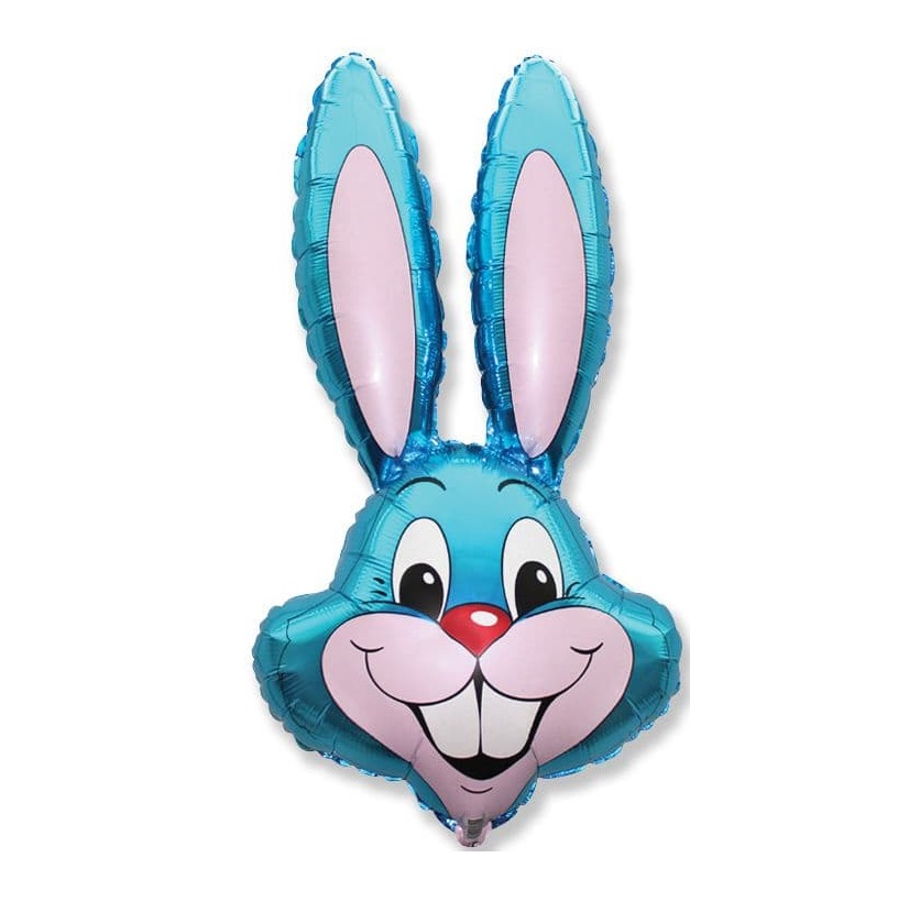 35" Blue Bunny Rabbit Head Foil Balloon Packaged - Click Image to Close