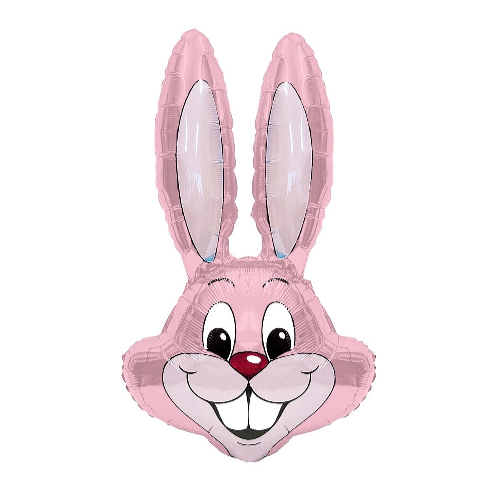 35" Pastel Pink Bunny Rabbit Head Foil Balloon Packaged - Click Image to Close