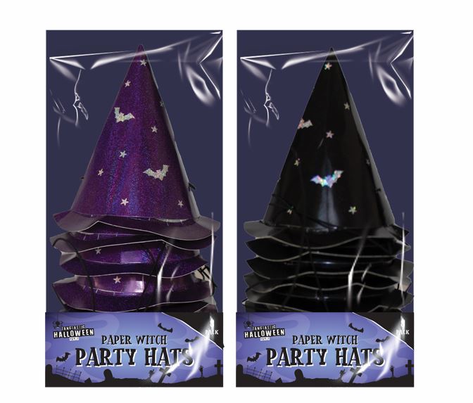 Paper Witch Party Hats 8pk - Click Image to Close