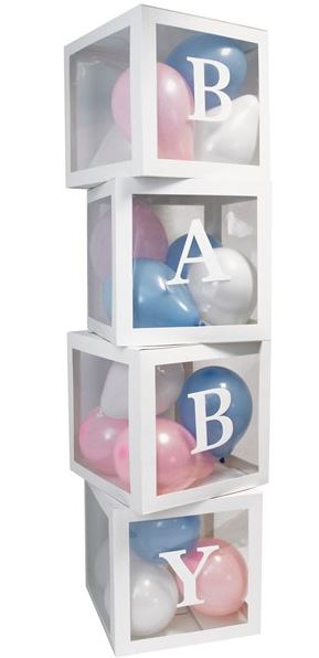 SET OF 4 WHITE BABY BALLOON BOXES 30CM X 30CM - Click Image to Close