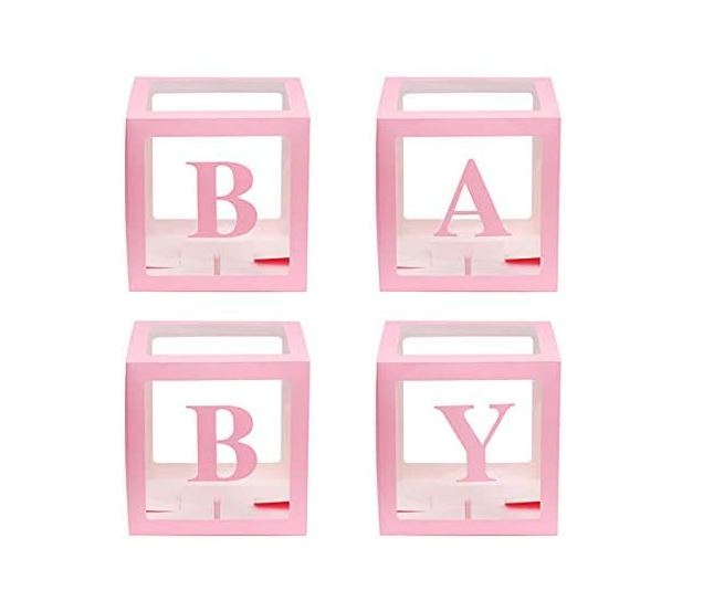 SET OF 4 PINK BABY BALLOON BOXES 30CM X 30CM - Click Image to Close