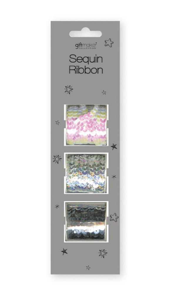 Sequin Ribbon White/ Silver/ Green 2m - Click Image to Close